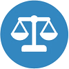 court legal balance flat icon with blue background